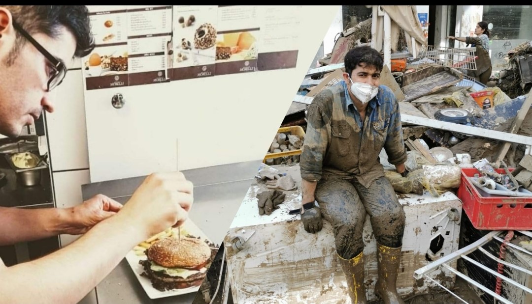 Il Barista Team beim Aufräumen nach der Flut